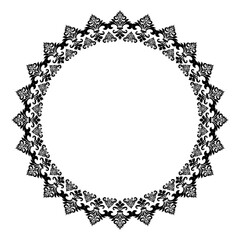 Vector round monochrome ornament damask . Ethnic plant circle, border. Frame, flower and leaves ring.