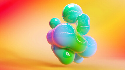 organic shapes. Morphing colorful blobs, Abstract 3d background. Liquid flowing colors. soap bubbles, metaballs. drops, Liquid gradient, flowing spheres, substance, nanoparticles, loop, 3d render