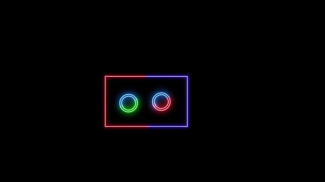 Neon glowing frame background. Rectriangle and circle glowing neon frame animation.