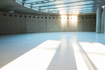 A museum with empty walls. Modern Empty Minimalistic Interior Of Exhibition With Clean Walls. Loft Design, Art Gallery Or Museum.