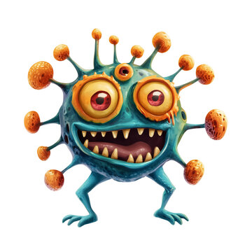 dirty cartoon microorganisms virus bacteria isolated on white transparent background 