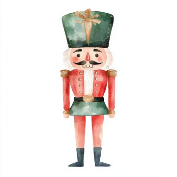 watercolor of a cute christmas nutcracker
