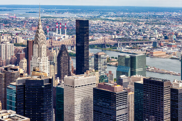 Fototapeta premium Aerial view of New York skyscrapers, Queens borough and Queensboro Bridge