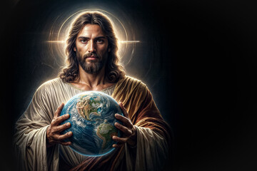 Naklejka premium Jesus Christ the Messiah Holding the Whole World in His Hands – Saviour and God of Creation