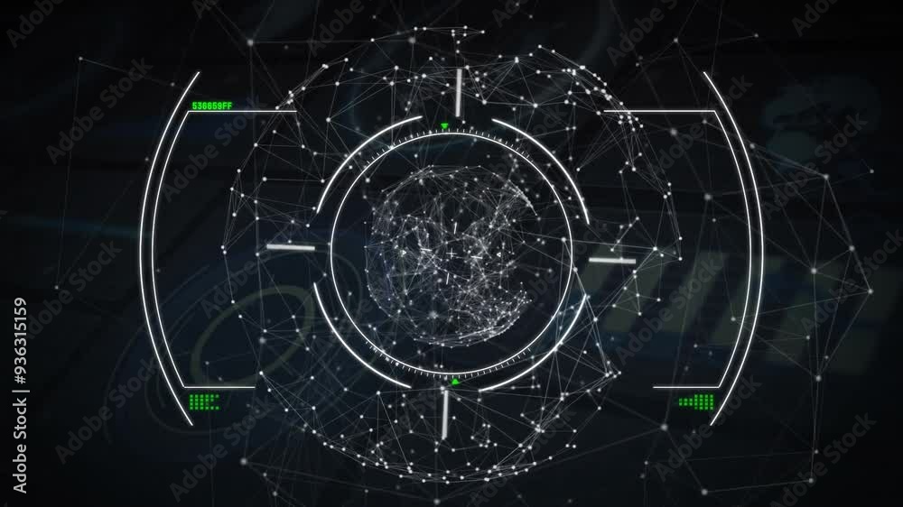 Sticker Processing data and digital network animation over abstract background