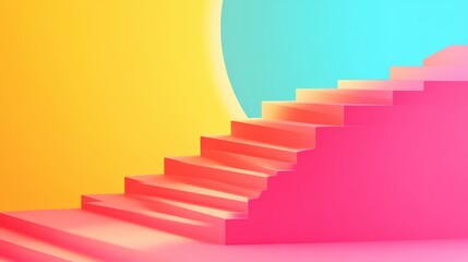 Obraz premium Vibrant abstract stairs on a colorful gradient background, perfect for modern design projects and creative concepts.