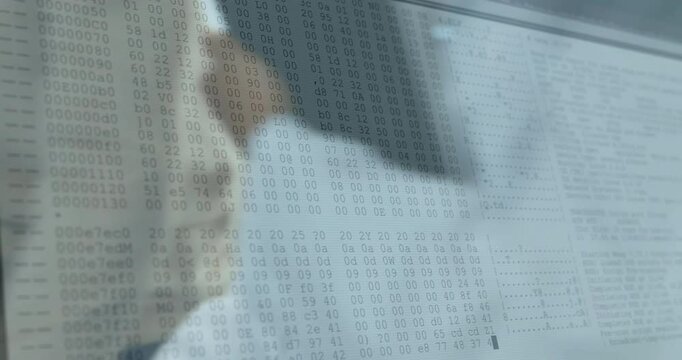 Binary code animation over medical staff pushing pregnant woman in wheelchair