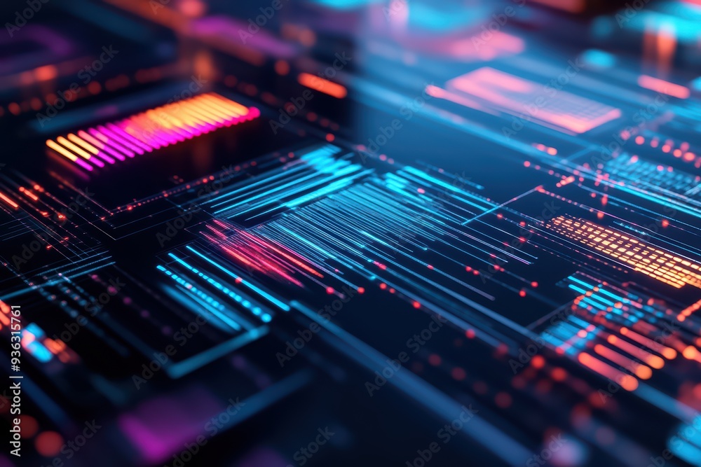 Poster vibrant digital abstract background with colorful lines and glowing elements, perfect for technology