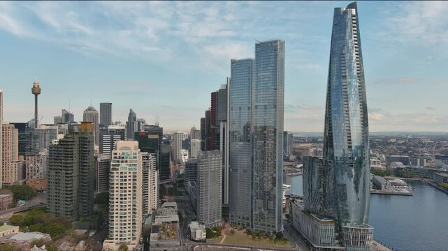 Barangaroo Orbiting Aerial from Darling Harbour to Sydney City