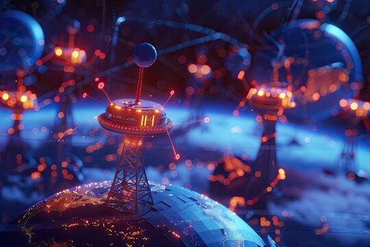 Futuristic Communication Tower on a Glowing Earth