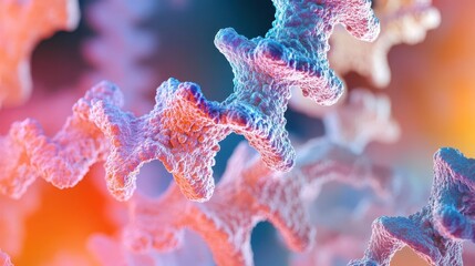 Protein folding shown in vivid detail, emphasizing the secondary and tertiary structures