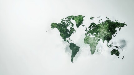 Green World Map Watercolor Illustration
