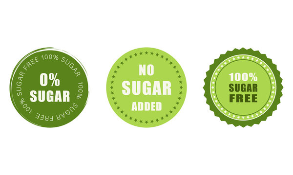Vector set of sugar free icons. No sugar added label. Emblem for package product. Diabetic round sticker. Vector illustration