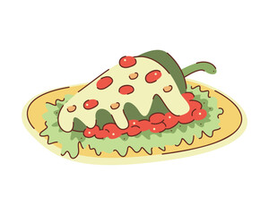 Chiles en nogada in a flat plate. Vector hand drawn illustration.