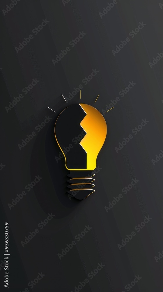 Poster This artistic representation showcases a minimalistic lightbulb design, radiating illumination with its unique split form, set against a sleek dark backdrop that highlights its brilliance