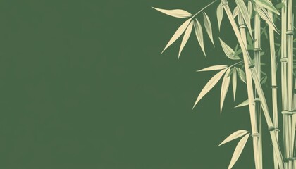 Fototapeta premium Minimalist Style Bamboo Forest Pattern on Light Green Background with Empty Space on the Side