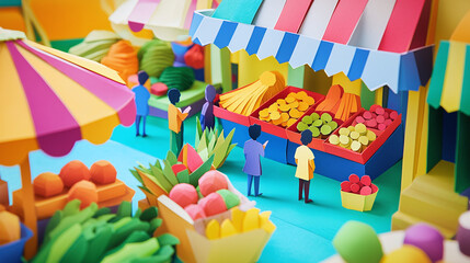 local marketplace depict, made with hand-cut colorful papers