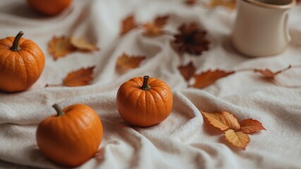 Fashionable autumn flat lay in cozy orange and white.