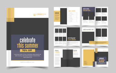 Product catalog brochure design layout vector, 12 page catalogue portfolio with product list
