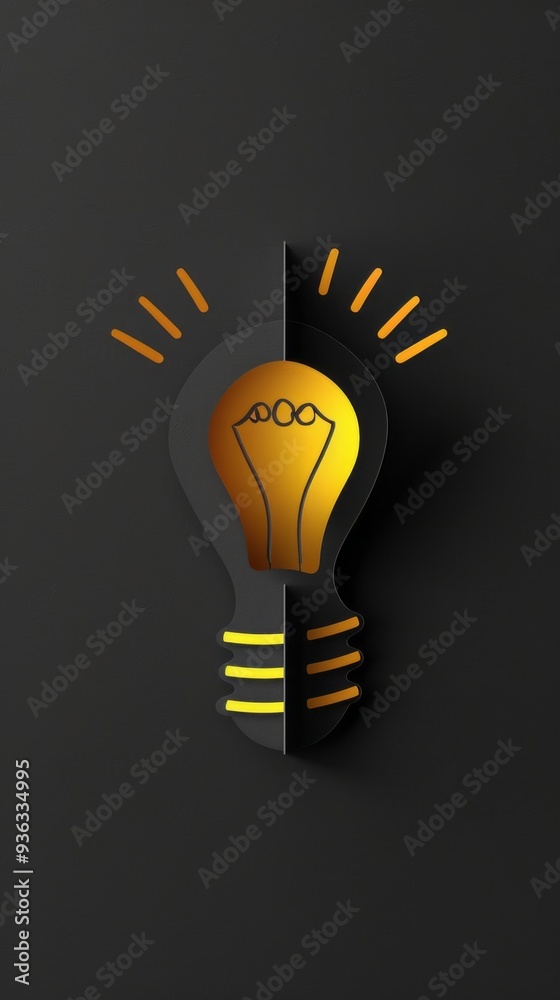 Poster This striking design features a minimalist lightbulb illuminated against a dark background, embodying the essence of creativity and inspiration with its unique shape and glow