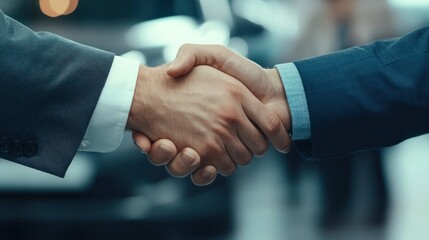 handshake deal buy car, buyer of the car shaking hands with the seller in the auto dealership