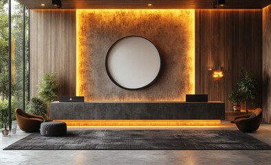 Modern Hotel Lobby with a Minimalist Design and Warm Lighting