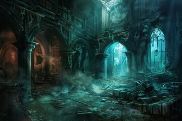 Ruined Cathedral Interior with Eerie Glow