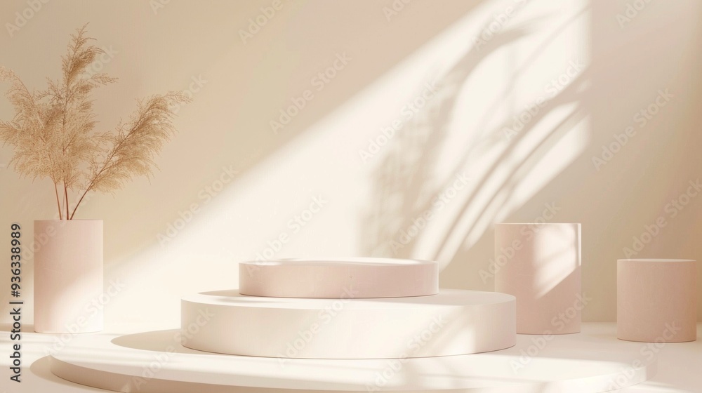 Aufkleber elegant pastel pink shapes harmonize on a minimalist backdrop, softly illuminated by gentle light, c