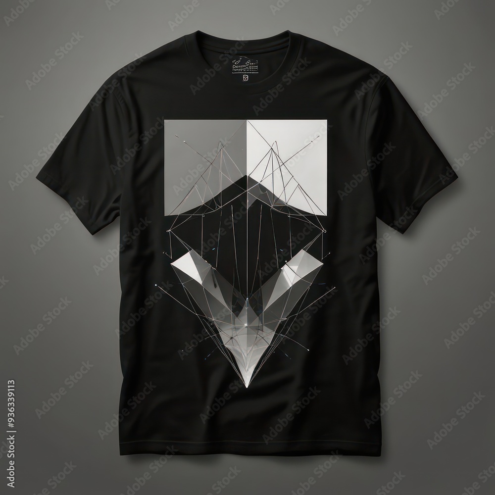 Wall mural A simple T-shirt design with elegant featuring clean sharp geometric shapes and lines with a monochromatic.