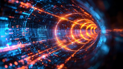 Fototapeta premium Abstract Digital Tunnel with Glowing Lights and Data Flow