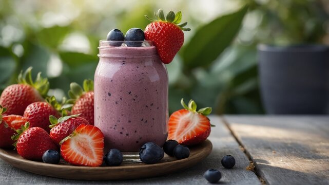 Indulge in a berrylicious smoothie with strawberries blueberries and buckwheat a tasty and fulfilling way to start your day.