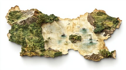 A Hawaiian island map, geographic illustration, vintage style, muted earth tones, isolated on white background