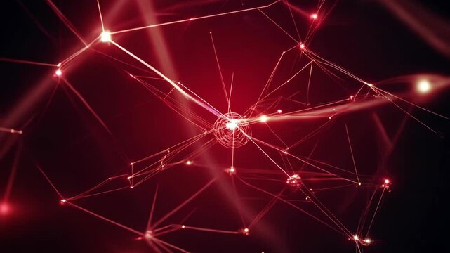 Red Neural Network with Bokeh on Black Background