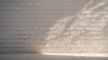 White brick wall with sunlight and shadows.