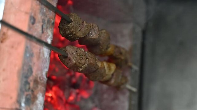Kebab Meat Skewers on girll