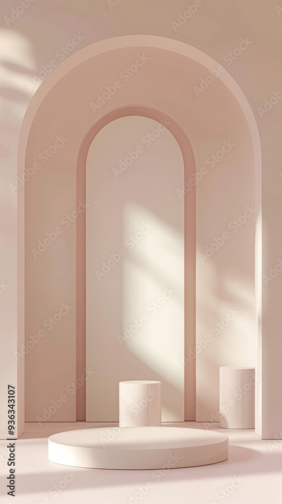Aufkleber A tranquil space features smooth, soft arches and a subtle interplay of light, creating a perfect backdrop for showcasing products in a sophisticated manner