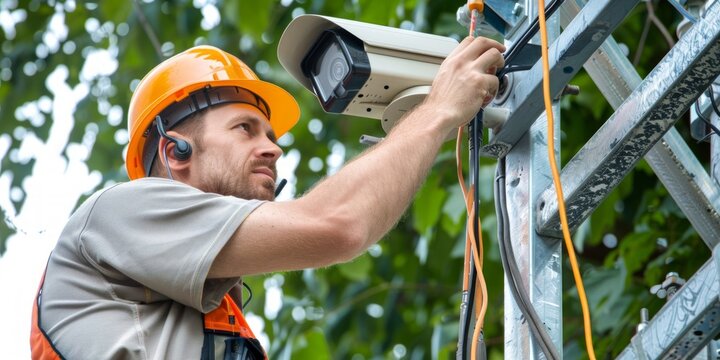 Electrician Installing Security Camera