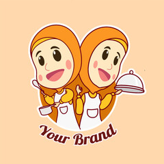 Premium Art, Icons of a New Logo Featuring a Muslim Chef Wearing a Hijab Vector.