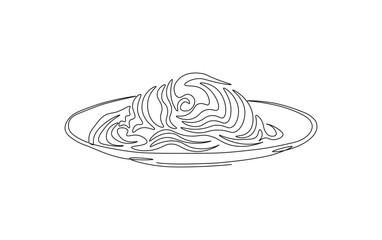 Continuous line drawing of noodles in the plate. spaghetti in simple outline illustration.