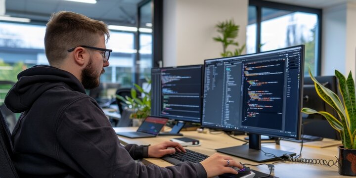 Programmer Working on Code at His Desk