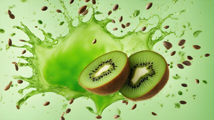 kiwi fruit splash with lime background 
