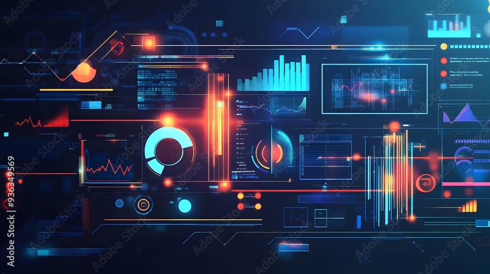 Poster dynamic digital marketing analytics and reporting concept with charts graphs and data visualization 
