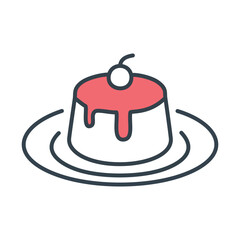 Cherry topped pudding dessert icon. Colorful vector icon of a tasty pudding dessert with cherry on top, ideal for food blogs, menus, and culinary apps.