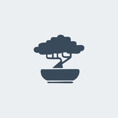 Bonsai tree icon illustration. A simple, elegant illustration of a bonsai tree in a pot. Perfect for use in websites, apps, and presentations.