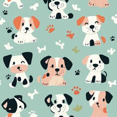 Adorable Pastel Dogs Pattern, a charming design featuring playful dogs, delicate paws, and whimsical bones, all in soft pastel shades for a delightful visual appeal.