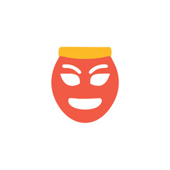 Happy mask with eyebrows and smile. Cartoon illustration of a happy red mask with a big smile and eyebrows.