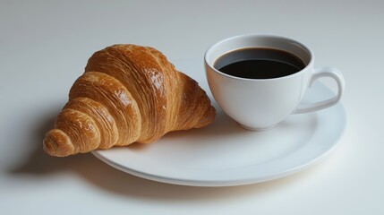 cup of coffee with croissant