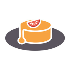 Dessert with citrus and sauce. Colorful and sweet dessert with a citrus garnish, perfect for a party or special occasion.