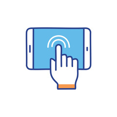 Hand tapping phone screen. Colorful illustration of a hand tapping on a smartphone screen, representing touch interaction and digital engagement.