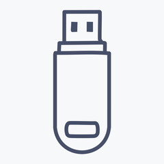 Data storage device outline icon. Simple line art vector illustration of a USB flash drive, perfect for web design or mobile app interface.